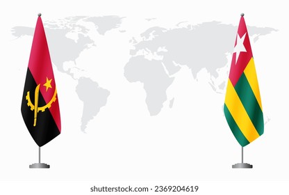 Angola and Togo flags for official meeting against background of world map.