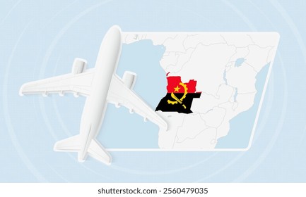 Angola Travel Illustration with Plane and National Flag. Ideal for travel agencies, promotional materials, or geographic content related to Angola.