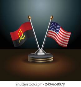 Angola and United States table flags with gradient backgrund. Vector Illustration