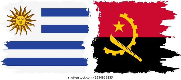 Conexión de banderas grunge de Angola y Uruguay, Vector