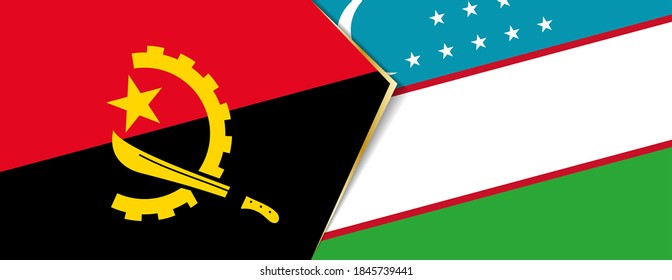 Angola and Uzbekistan flags, two vector flag symbols of relationship or confrontation.