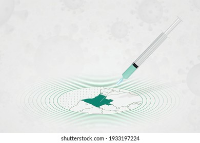 Angola vaccination concept, vaccine injection in map of Angola. Vaccine and vaccination against coronavirus, COVID-19. Vector template about Healthcare.