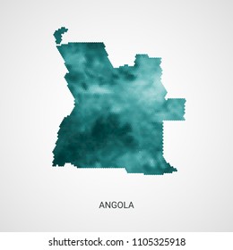 Angola vector map - blue geometric gradient graphic background from hexagon dots.