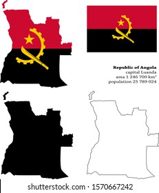 Angola vector map, flag, borders, mask , capital, area and population infographic