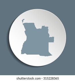 Angola vector map on a paper circle. Cut out from white paper icon map of Angola. Vector icon map of Angola on dark background. Paper cut style country map. 