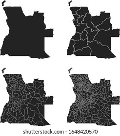 Angola vector maps with administrative regions, municipalities, departments, borders