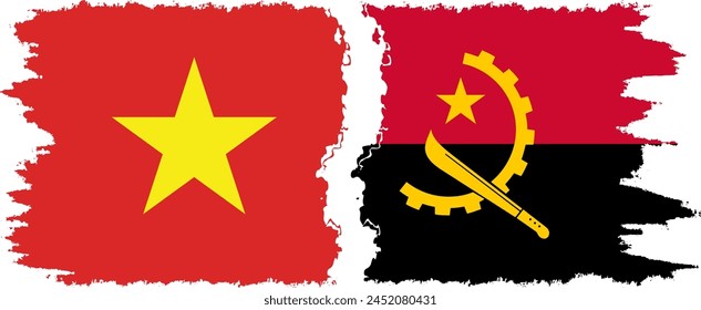 Angola and Vietnam grunge flags connection, vector