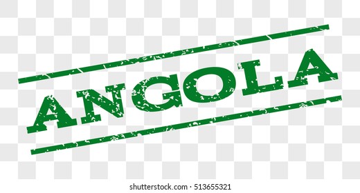 Angola watermark stamp. Text caption between parallel lines with grunge design style. Rubber seal stamp with dirty texture. Vector green color ink imprint on a chess transparent background.