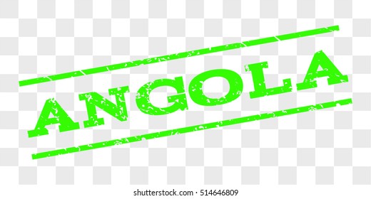 Angola watermark stamp. Text tag between parallel lines with grunge design style. Rubber seal stamp with scratched texture. Vector light green color ink imprint on a chess transparent background.