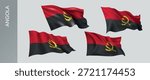 Angola waving flag set of vector illustration. Orange white green  of Angolan wavy realistic flag as a patriotic symbol