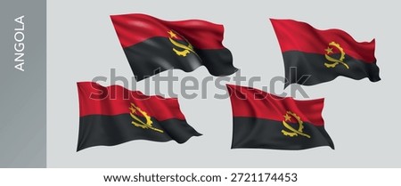 Angola waving flag set of vector illustration. Orange white green  of Angolan wavy realistic flag as a patriotic symbol