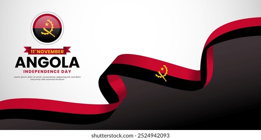 Angola-Waving-Band-Flag-Banner-Hintergrund für Independence Day Design Vektorgrafik