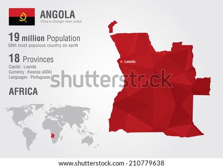Angola world map with a pixel diamond texture. World geography.