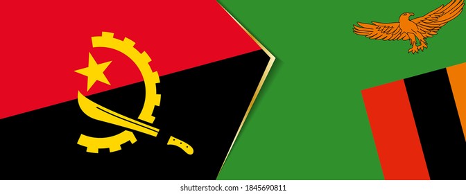 Angola and Zambia flags, two vector flag symbols of relationship or confrontation.