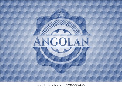 Angolan blue emblem or badge with geometric pattern background.