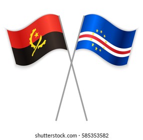 Angolan and Cabo Verdean crossed flags. Angola combined with Cape Verde isolated on white. Language learning, international business or travel concept.