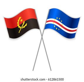 Angolan and Cabo Verdean crossed flags. Angola combined with Cabo Verde isolated on white. Language learning, international business or travel concept.