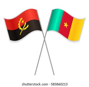 Angolan and Cameroonian crossed flags. Angola combined with Cameroon isolated on white. Language learning, international business or travel concept.