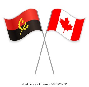 Angolan and Canadian crossed flags. Angola combined with Canada isolated on white. Language learning, international business or travel concept.