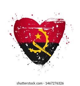 Angolan flag in the form of a big heart. Vector illustration on white background. Brush strokes are drawn by hand. Angola Independence Day.