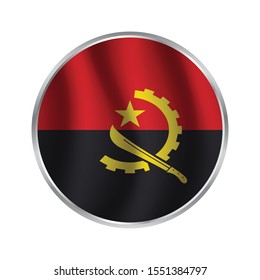 The Angolan flag in the form of a glossy icon. Simple vector button flag - Angola ,The Angolan flag. Round matte icon. Isolated on white background.