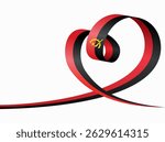 Angolan flag heart shaped ribbon. Vector illustration.
