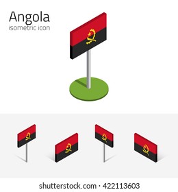 Angolan flag (Republic of Angola), vector set of isometric flat icons, 3D style. African country flags. Editable design elements for banner, website, presentation, infographic, poster, map. Eps 10
