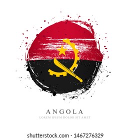 Angolan flag in the shape of a big circle. Vector illustration on white background. Brush strokes are drawn by hand. Angola Independence Day.