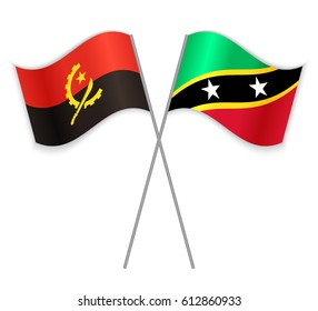 Angolan and Kittitian crossed flags. Angola combined with Saint Kitts and Nevis isolated on white. Language learning, international business or travel concept.