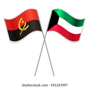 Angolan and Kuwaiti crossed flags. Angola combined with Kuwait isolated on white. Language learning, international business or travel concept.