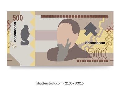 Angolan Kwanza Vector Illustration. Angola money set bundle banknotes. Paper money 500 AOA. Flat style. Isolated on white background. Simple minimal design.