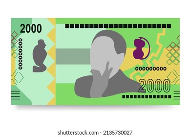 Angolan Kwanza Vector Illustration. Angola money set bundle banknotes. Paper money 2000 AOA. Flat style. Isolated on white background. Simple minimal design.