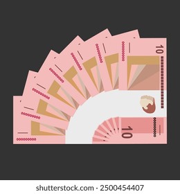 Angolan Kwanza Vector Illustration. Angola money set bundle banknotes. Paper money 10 AOA. Flat style. Isolated on white background. Simple minimal design.