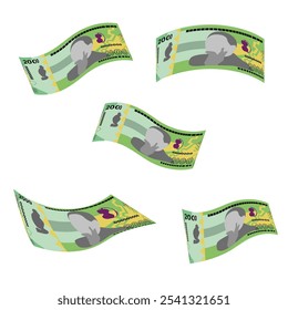 Angolan Kwanza Vector Illustration. Angola money set bundle banknotes. Falling, flying money 2000 AOA. Flat style. Isolated on white background. Simple minimal design