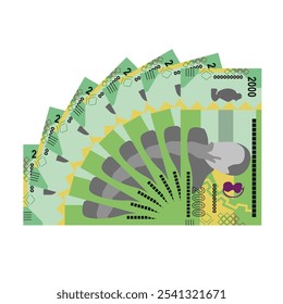 Angolan Kwanza Vector Illustration. Angola money set bundle banknotes. Paper money 2000 AOA. Flat style. Isolated on white background. Simple minimal design.