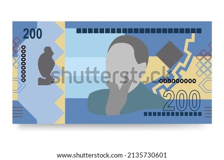 Angolan Kwanza Vector Illustration. Angola money set bundle banknotes. Paper money 200 AOA. Flat style. Isolated on white background. Simple minimal design.