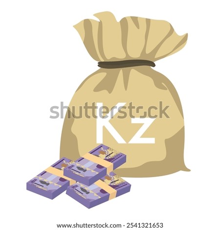 Angolan Kwanza Vector Illustration. Angola money set bundle banknotes. Money bag 5000 AOA. Flat style. Isolated on white background. Simple minimal design