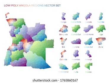 Angolan low poly regions. Polygonal map of Angola with regions. Geometric maps for your design. Captivating vector illustration.