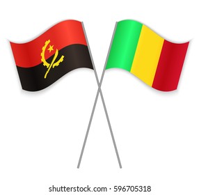 Angolan and Malian crossed flags. Angola combined with Mali isolated on white. Language learning, international business or travel concept.