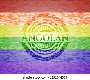 Angolan on mosaic background with the colors of the LGBT flag