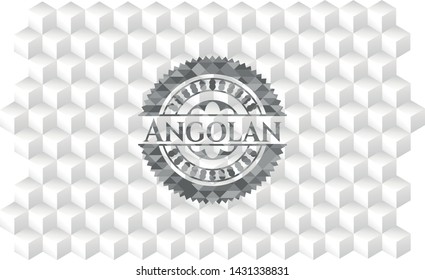 Angolan realistic grey emblem with cube white background