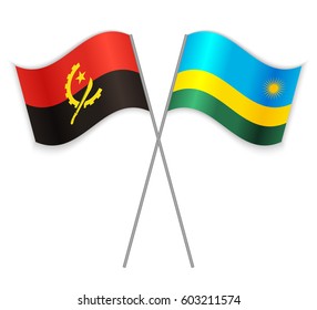 Angolan and Rwandan crossed flags. Angola combined with Rwanda isolated on white. Language learning, international business or travel concept.