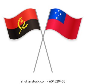 Angolan and Samoan crossed flags. Angola combined with Samoa isolated on white. Language learning, international business or travel concept.