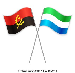 Angolan and Sierra Leonean crossed flags. Angola combined with Sierra Leone isolated on white. Language learning, international business or travel concept.