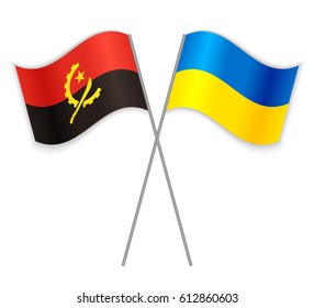 Angolan and Ukrainian crossed flags. Angola combined with Ukraine isolated on white. Language learning, international business or travel concept.