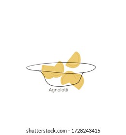 Angolotti pasta. Single continuous line drawing of tasty delicious Italian spaghetti logo label. Pasta noodle restaurant concept. Modern one line draw design vector, for cafe, shop or food.
