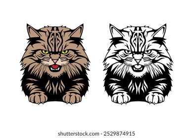 Angora cat vector image with two color and black and white variations