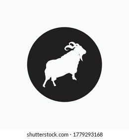 angora goat silhouette isolated on black circle - goat, sheep, lamb logo emblem or button icon - mammal, animal vector icon