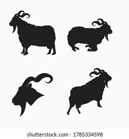 angora goat silhouette set isolated on white - goat, sheep, lamb logo emblem or button icon silhouette - mammal, animal vector icon