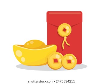 Angpao. Chinese new year with red envelope and gold money